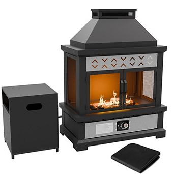SHADE GRAPHIX 50,000 BTU Smokeless Outdoor Propane Fireplace with Tank Storage