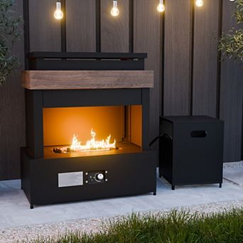SHADE GRAPHIX 50,000 BTU Smokeless Outdoor Propane Fireplace with Rain Cover & Tank Storage