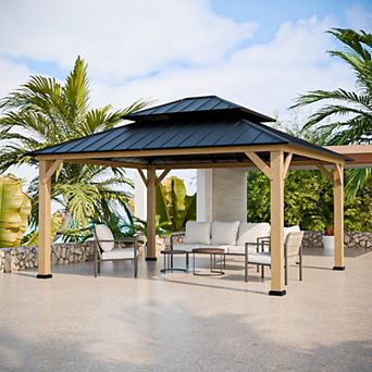 SHADE GRAPHIX 13 ft. W x 15 ft. D Galvanized Steel Double Roof Gazebo with Cedar Wood Frame