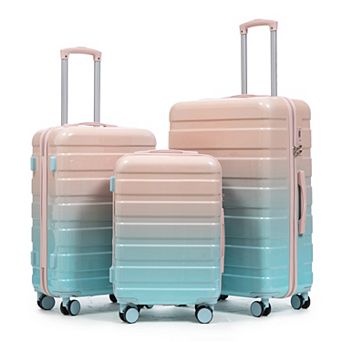 3 pc PC Luggage Set 20/24/28 Inch Spinner Suitcase w/Gradient Color TSA Combination Lock