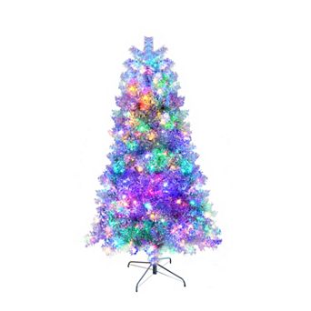 Huoh Pre-Lit Artificial Christmas Tree with Colorful LED Lights, Metal Base, 11 Lighting Modes