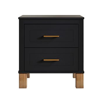 21.85" Tall 2 Drawer Wood Nightstand,with Solid Wood Legs Nightstand with Metal Handle for Bedroom