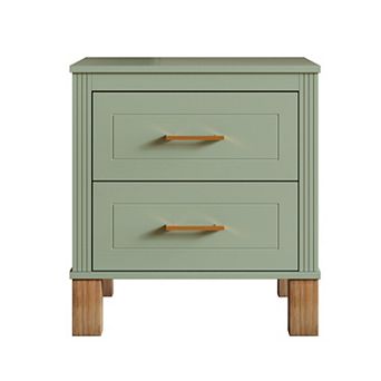21.85" Tall 2 Drawer Wood Nightstand,with Solid Wood Legs Nightstand with Metal Handle for Bedroom