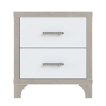 Elegant High Gloss Nightstand with Metal Handle,Mirrored Bedside Table with 2 Drawers for Bedroom