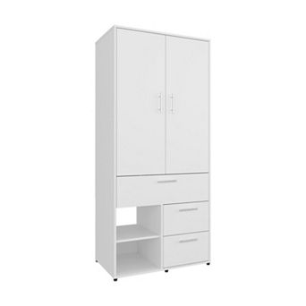 2 Doors 3 Drawers Wardrobe,Hanging Rod And Interior Shelves,Freestanding Modern Wardrobe Closet