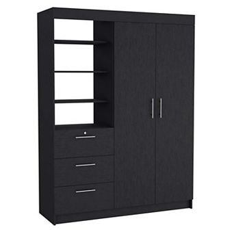 79 in 3 Drawers Armoire,Double Door Wardrobe,3 tier Shelf,2 Hanging Rods