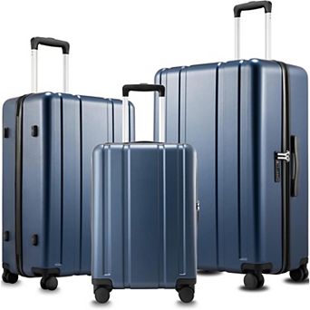 LUGGEX 3 pc Set 100% PC Luggage, Hardside Suitcases with 360° Spinner Wheels L2 - EX