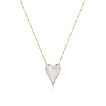 Elongated Mother of Pearl CZ Halo Heart Necklace