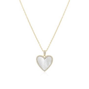 Large Mother of Pearl CZ Halo Heart Necklace