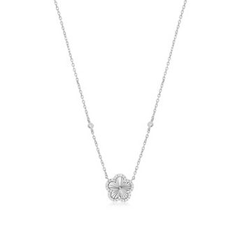 CZ Halo Fluted Single Flower Necklace