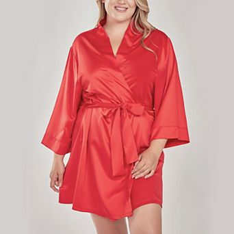 Lustrous Satin Wrap Loungewear Robe-Plus Size