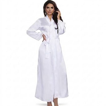 Satin Long Robe with Lace Trim