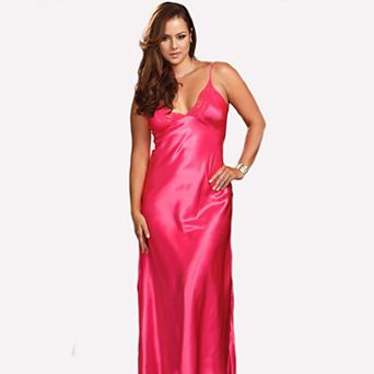Lace Trim Long Satin Gown