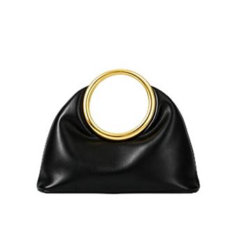Vegan Leather Evening Clutch Purse Top Handle Structured Handbag