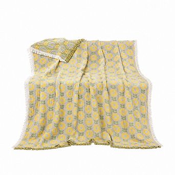 4 Layer Cotton Muslin Throw Blanket Tassels Boho Floral Reversible Ultra Soft Breathable