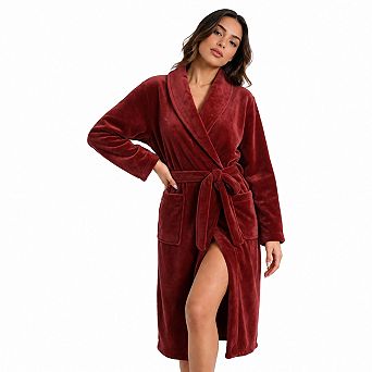 Womens Soft Plush Fleece Long Bathrobe Kimono With Pockets Warm House Coat