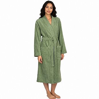 Women Soft Terry Cloth Kimono Bathrobe Absorbent Spa Robe with Pockets