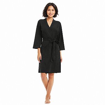 Womens Cotton Kimono Robe Lightweight 3/4 Sleeves Soft Loungewear with Pockets