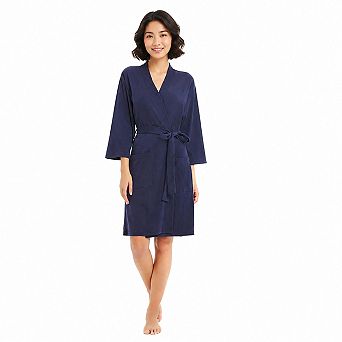 Womens Cotton Kimono Robe Lightweight 3/4 Sleeves Soft Loungewear with Pockets