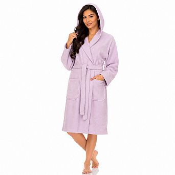 Women Hooded Terry Cloth Bathrobe Soft Absorbent Spa Robe for Women