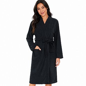 Women Terry Cloth Bathrobe Adjustable Tie Front Pockets Lightweight Home Spa Robe