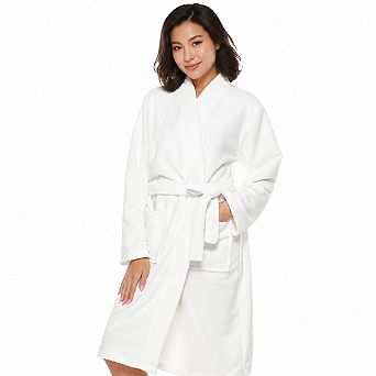 Women Terry Cloth Bathrobe Adjustable Tie Front Pockets Lightweight Home Spa Robe