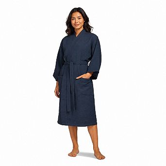 Women's Waffle Kimono Robe Lightweight Cotton Knit Spa Bathrobe