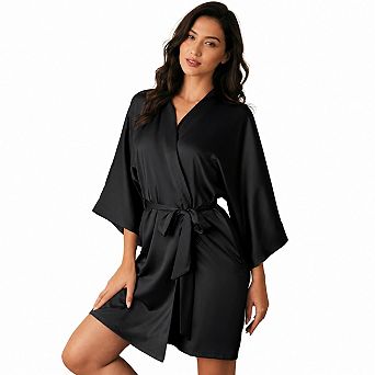 Women Satin Bridal Robe Long Sleeve Kimono Wedding Party Loungewear