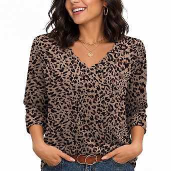 Womens 3/4 Length Sleeve V Neck Dressy Casual Blouses Summer Fall Tops