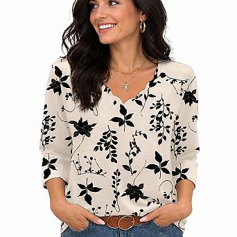 Womens 3/4 Length Sleeve V Neck Casual Dressy Blouse Tops for All Seasons
