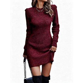 Women's Crew Neck Long Sleeve Knit Sweater Dress
