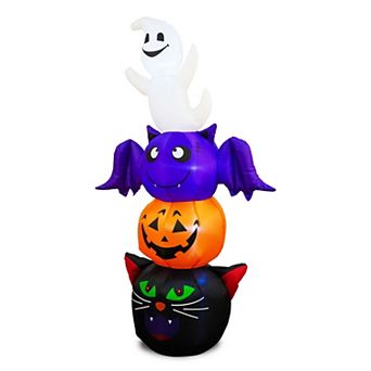 G128 6FT Halloween Inflatable Stacked Ghost, Bat, Pumpkin & Black Cat