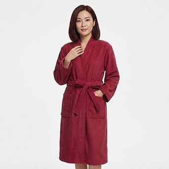 Women Lightweight Terry Cloth Bathrobe Adjustable Waist Knee Length Pockets