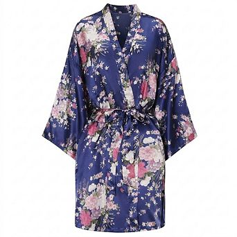 Women's Plus Size Floral Satin Long Robe Dressing Gown Sleepwear