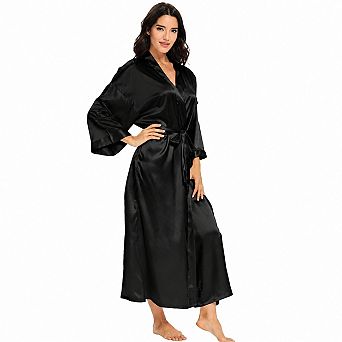 Women's Plus Size Floral Satin Long Robe Dressing Gown Sleepwear