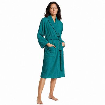 Soft Plush Terry Cloth Spa Bathrobe Shawl Collar Absorbent Lounge Robe