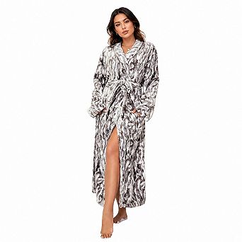 Womens Fleece Plush Warm Long Bathrobe Sleepwear with Pockets