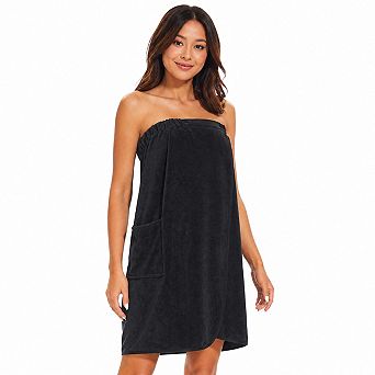 Women Terry Cloth Bath Wrap Adjustable Snap Closure Spa Towel Robe