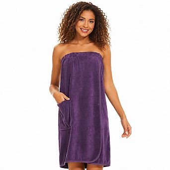 Women Terry Cloth Bath Wrap Adjustable Snap Closure Spa Towel Robe