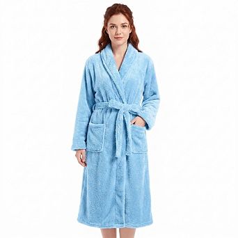 Womens Plush Fleece Bathrobe Cozy Warm Spa Robe With Pockets