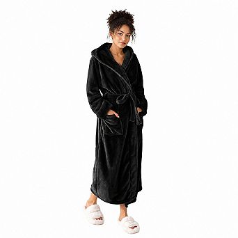 Ultra Soft Hooded Plush Fleece Women's Bathrobe With Pockets And Sash