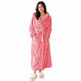 Ultra Soft Hooded Plush Fleece Women's Bathrobe With Pockets And Sash