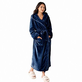 Ultra Soft Hooded Plush Fleece Women's Bathrobe With Pockets And Sash