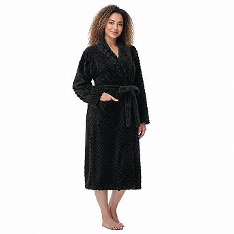 Super Soft Cozy Fleece Women's Robe Plush Long Bathrobe with Pockets and Adjustable Waist Belt