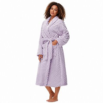 Super Soft Cozy Fleece Women's Robe Plush Long Bathrobe with Pockets and Adjustable Waist Belt