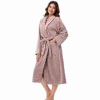 Super Soft Cozy Fleece Women's Robe Plush Long Bathrobe with Pockets and Adjustable Waist Belt
