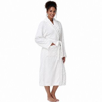 Super Soft Cozy Fleece Women's Robe Plush Long Bathrobe with Pockets and Adjustable Waist Belt
