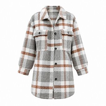 Womens Flannel Plaid Shacket Button Down Oversized Shirt Jacket