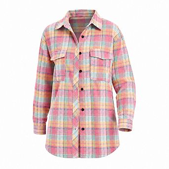 Womens Cuffed Long Sleeve Plaid Flannel Shirt Tops