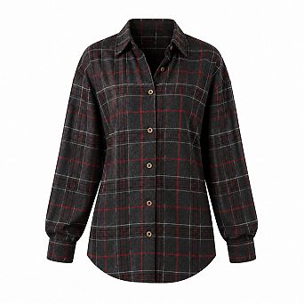 Womens Oversized Plaid Flannel Button Down Shirt Rolled Sleeve Collared
